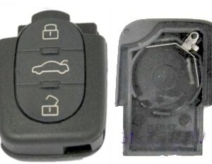 Guscio radiocomando auto Audi A2, A3, A4, 3 tasti, alloggio pila CR2032.
Ub. I10