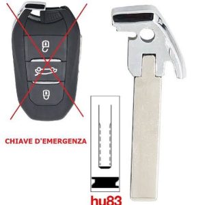Lama Chiave Auto Emergenza Radiocomando Peugeot HU83